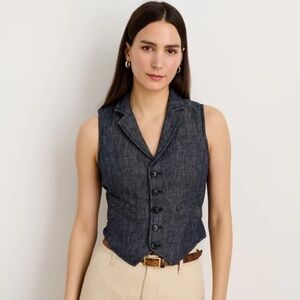 ✨ALEX HILL✨Herringbone Linen Navy and Cream Textured Vest